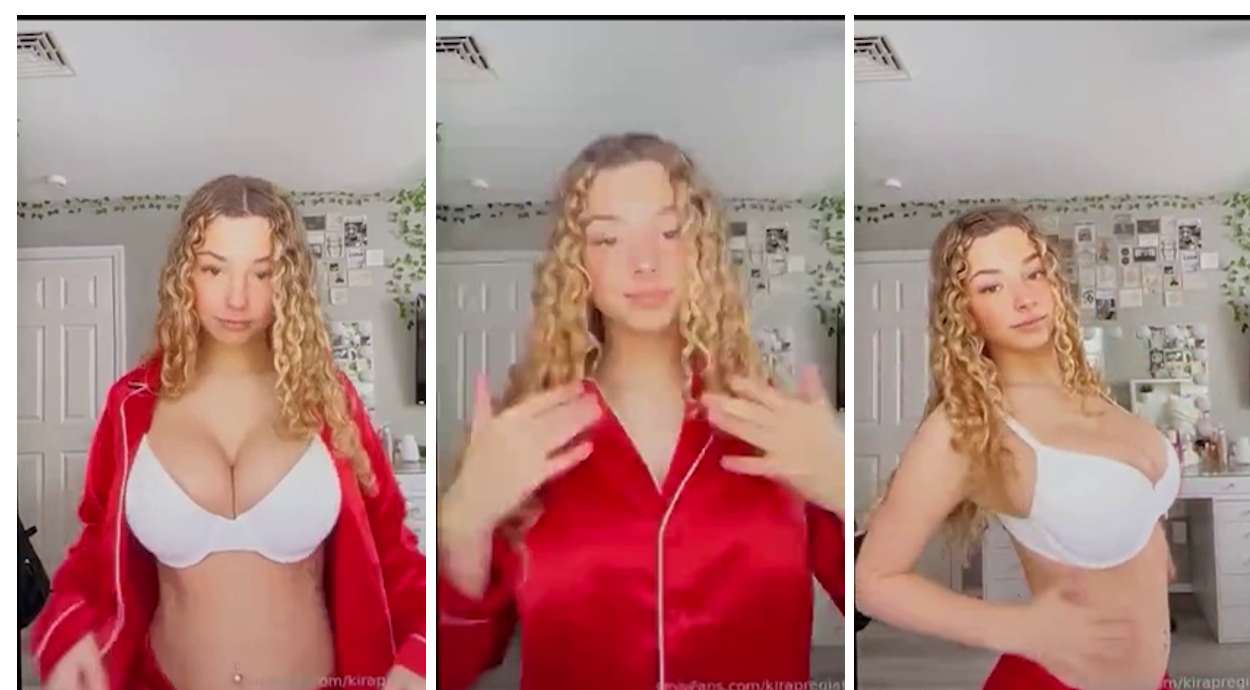 Kira Pregiato Red Pajamas Strip Onlyfans Video